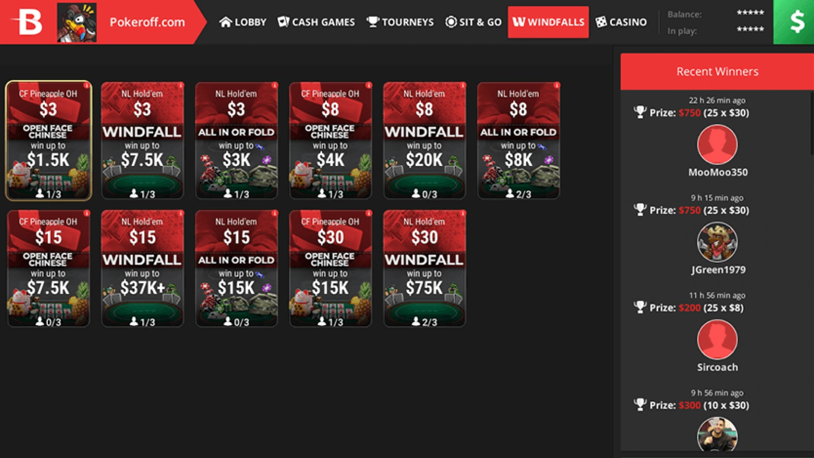 BetOnline Poker windfalls page