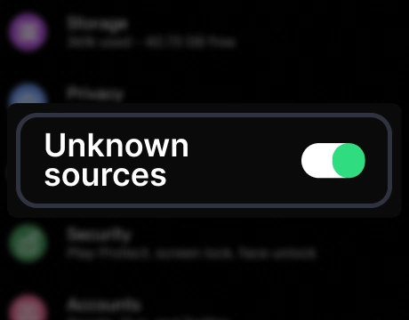Android unknown sources installation settings screenshot