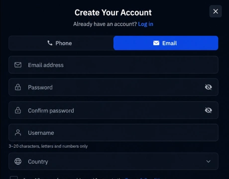 WPT Global registration form with bonus code field screenshot