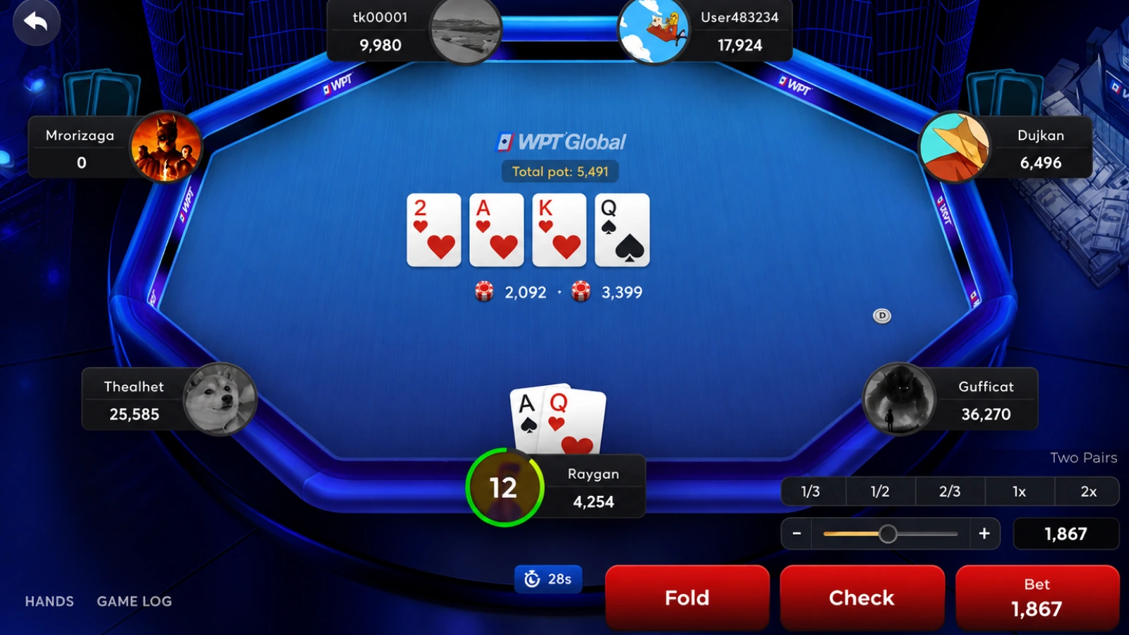WPT Global poker table screenshot