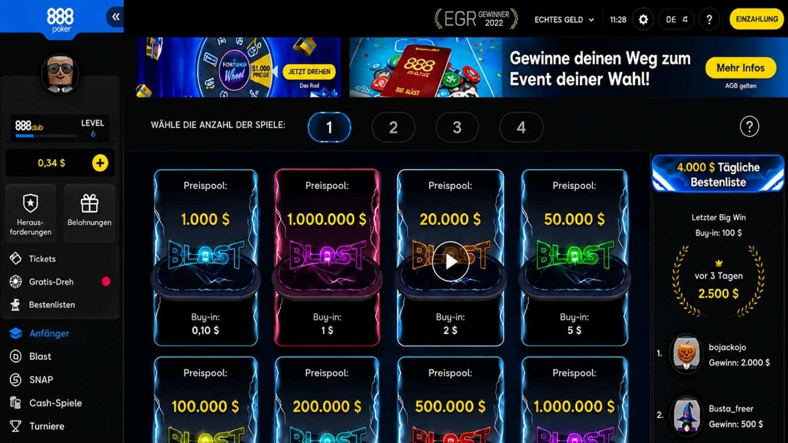 888poker BLAST Spiele