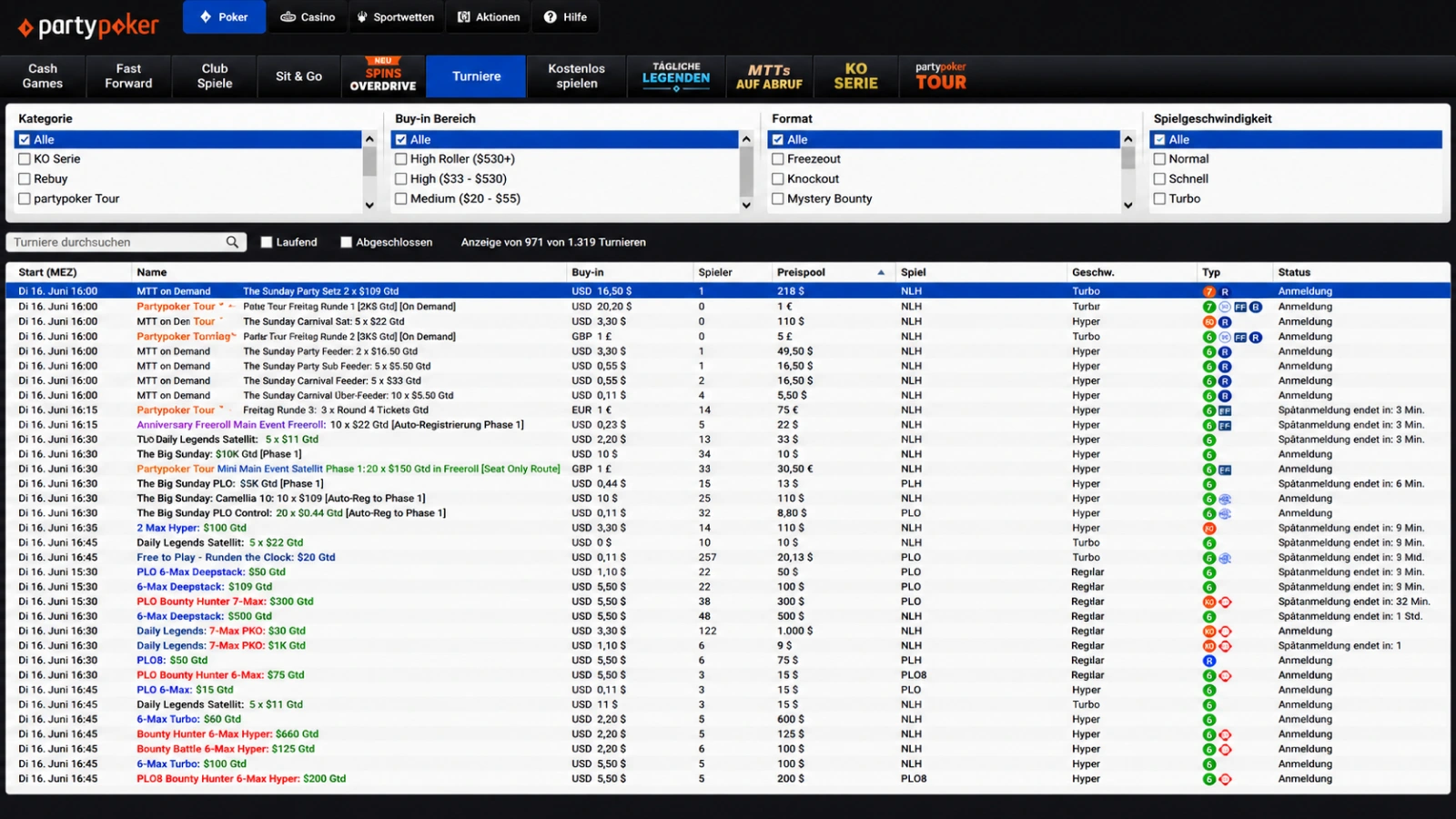 partypoker Turniere