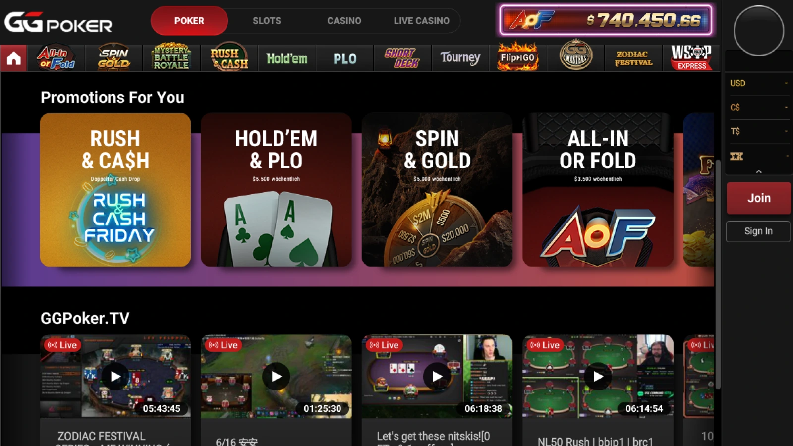 GGPoker lobby page