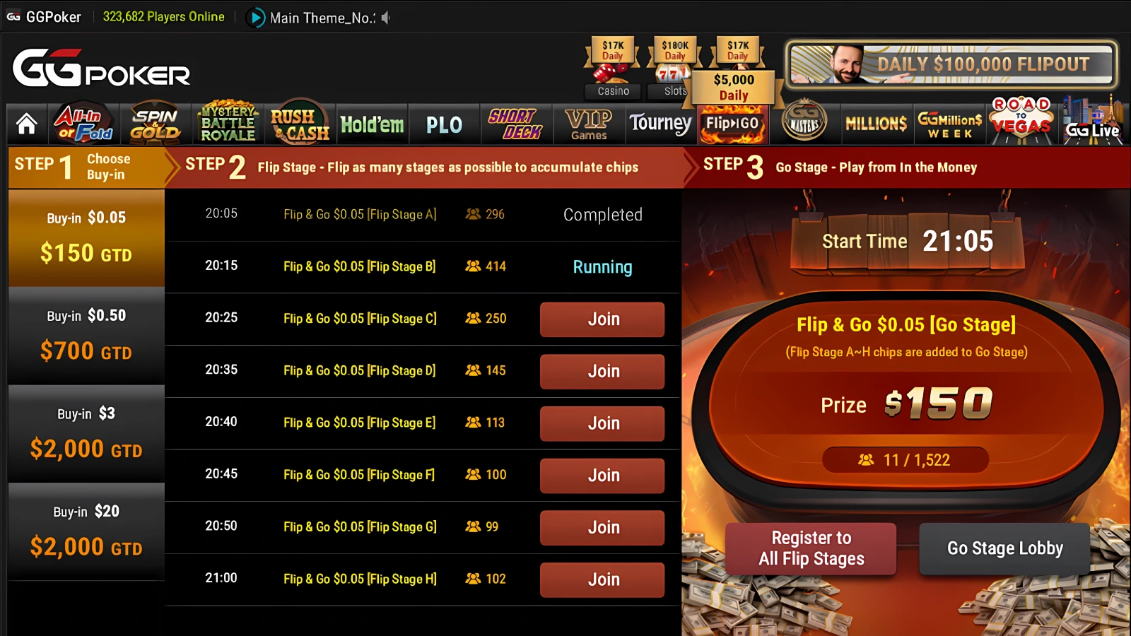GGPoker tournament lobby