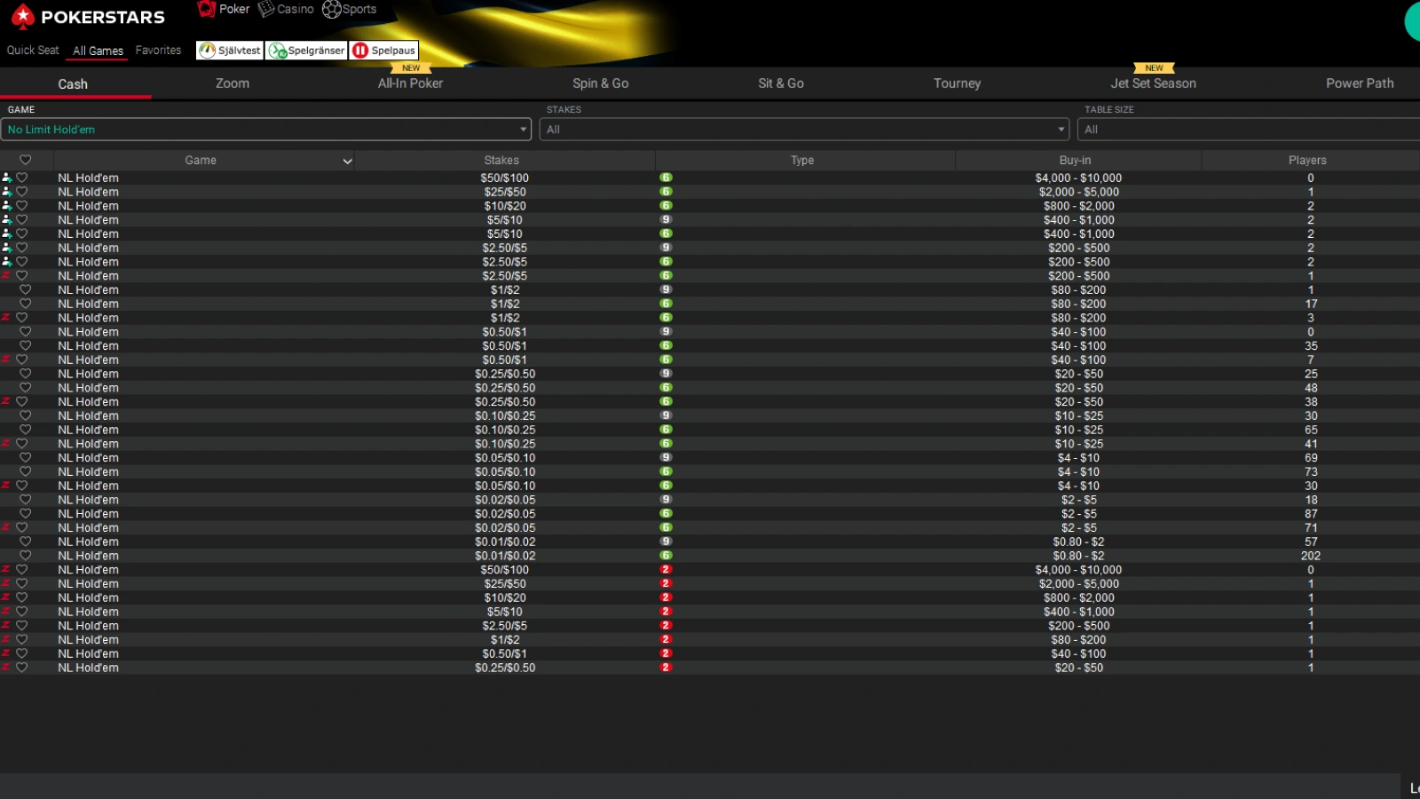 PokerStars lobby page