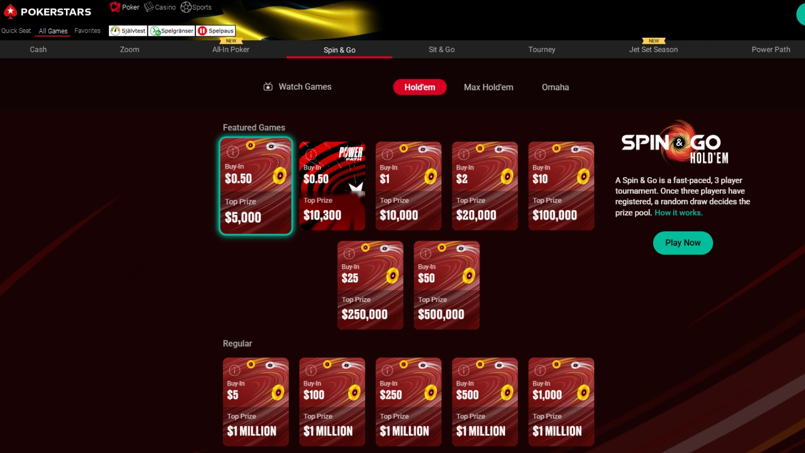 PokerStars game page