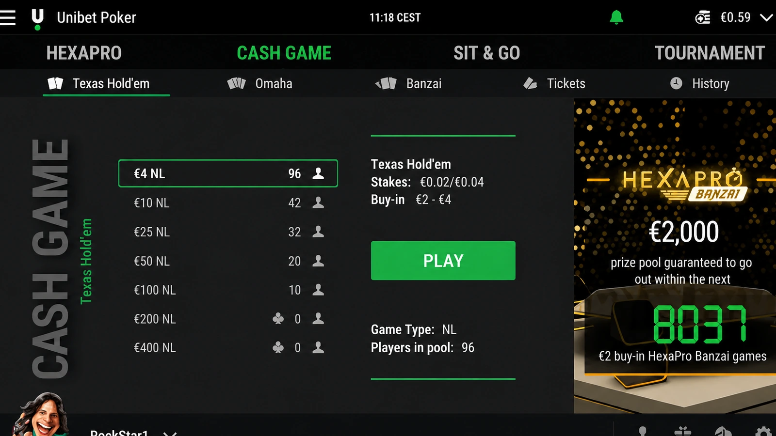 Unibet Poker cash games page