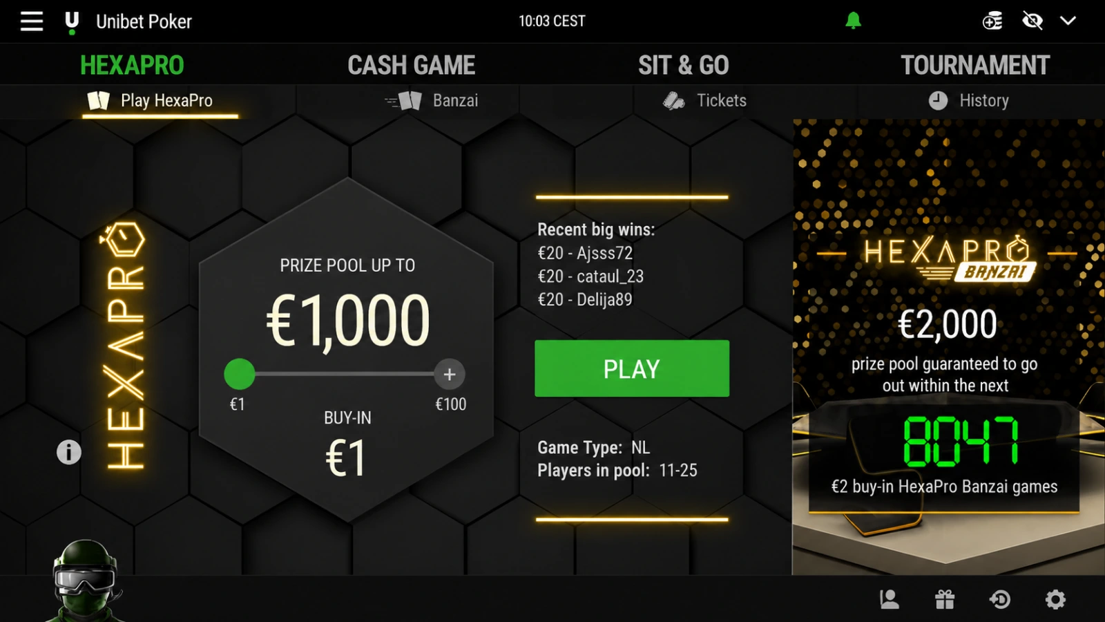 Unibet Poker hexapro lobby
