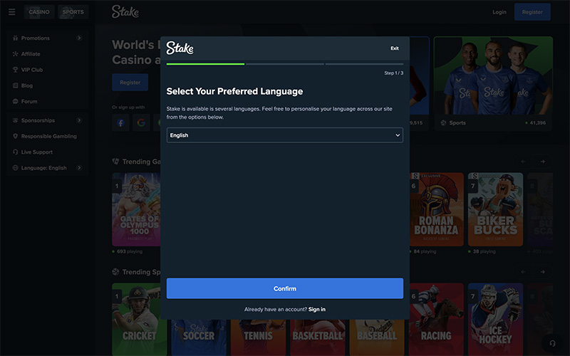 How to create account at Stake.com