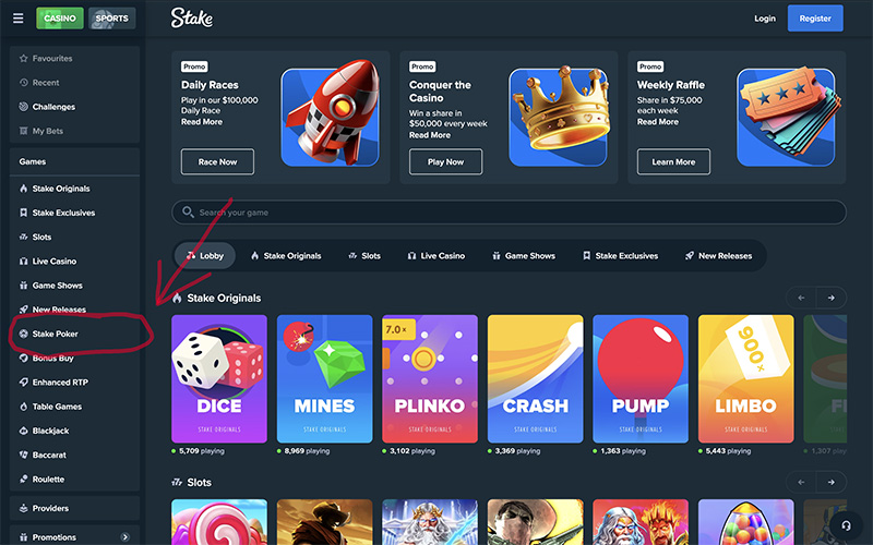 How to find poker at Stake.com
