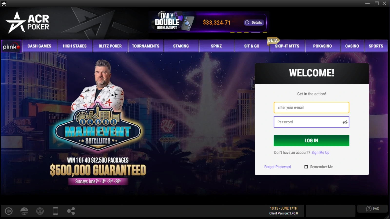 Americas Cardroom lobby page