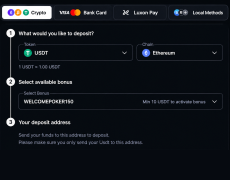 CoinPoker cryptocurrency deposit options screenshot