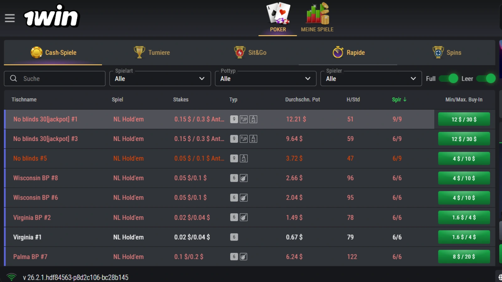 1win Poker Spiele