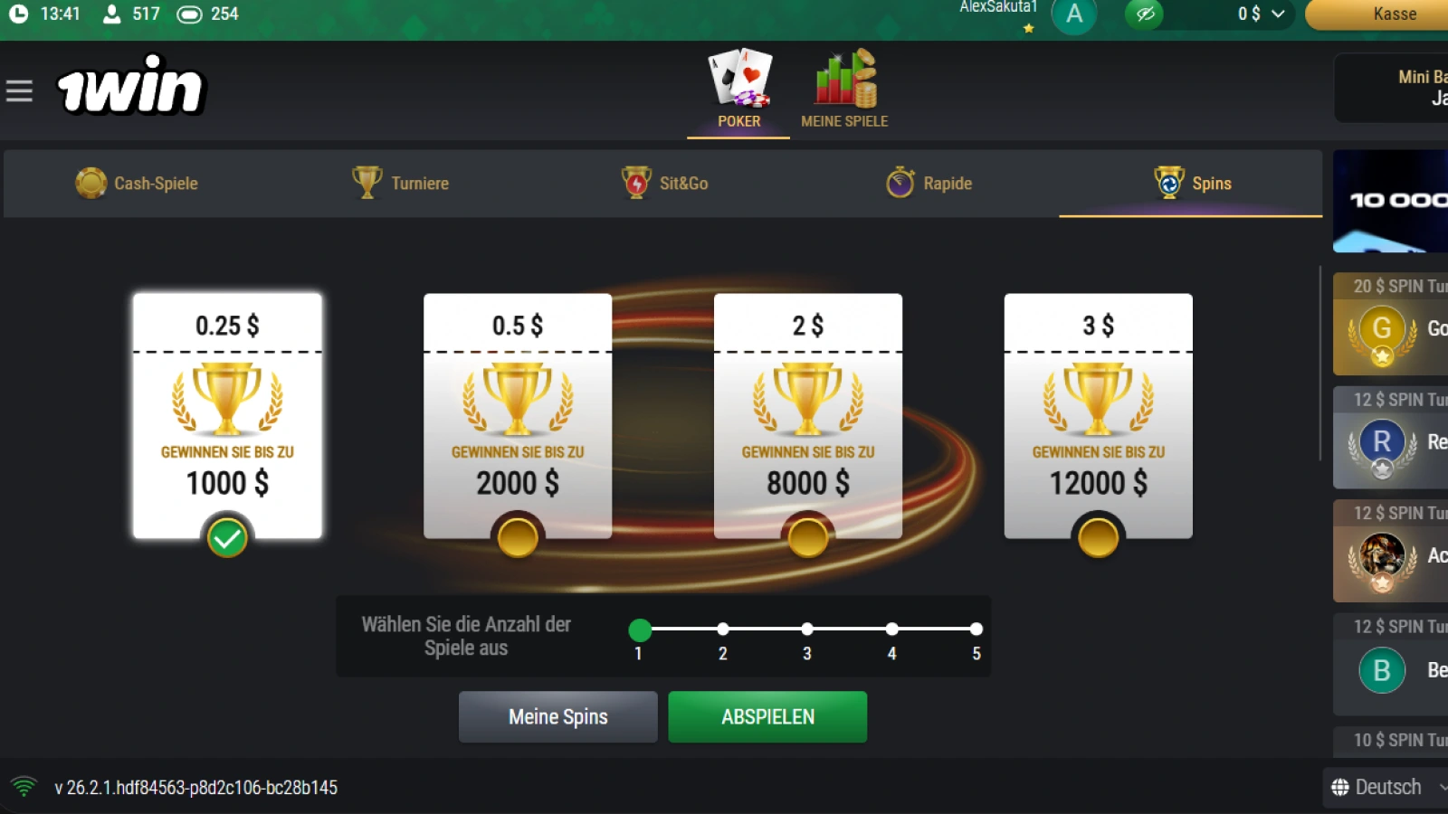 1win Poker Spins