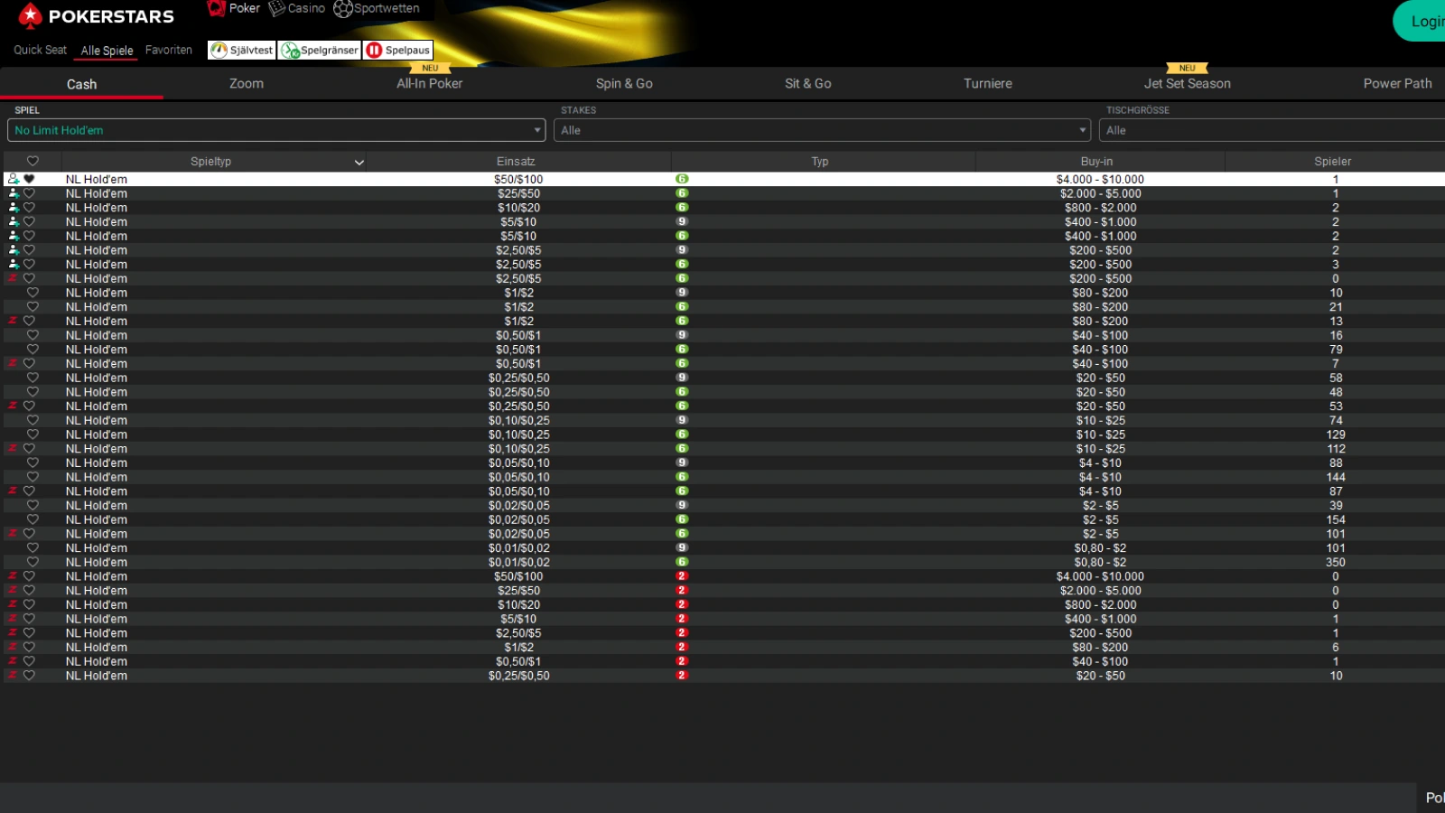 PokerStars Lobby