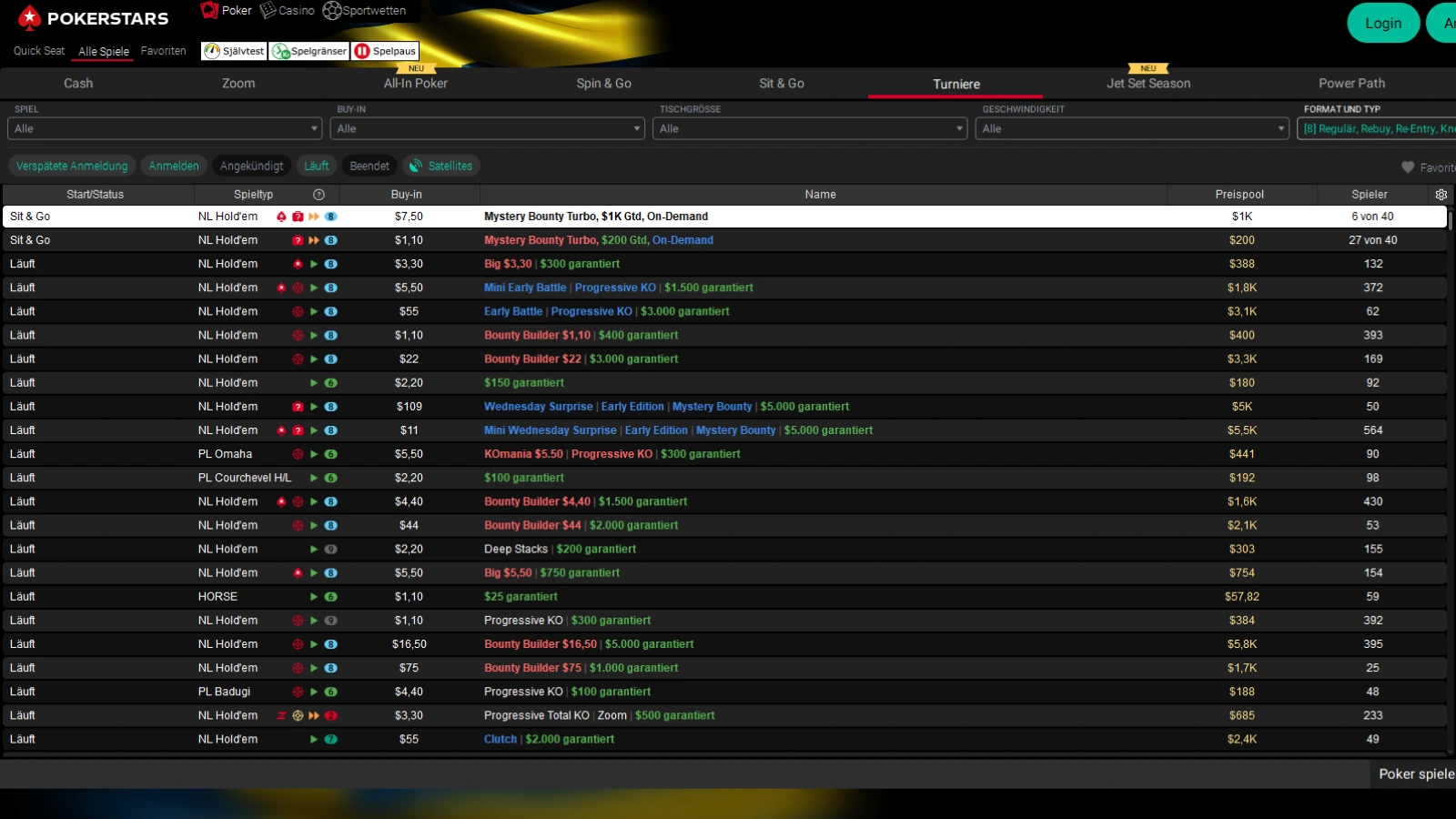 PokerStars Turniere