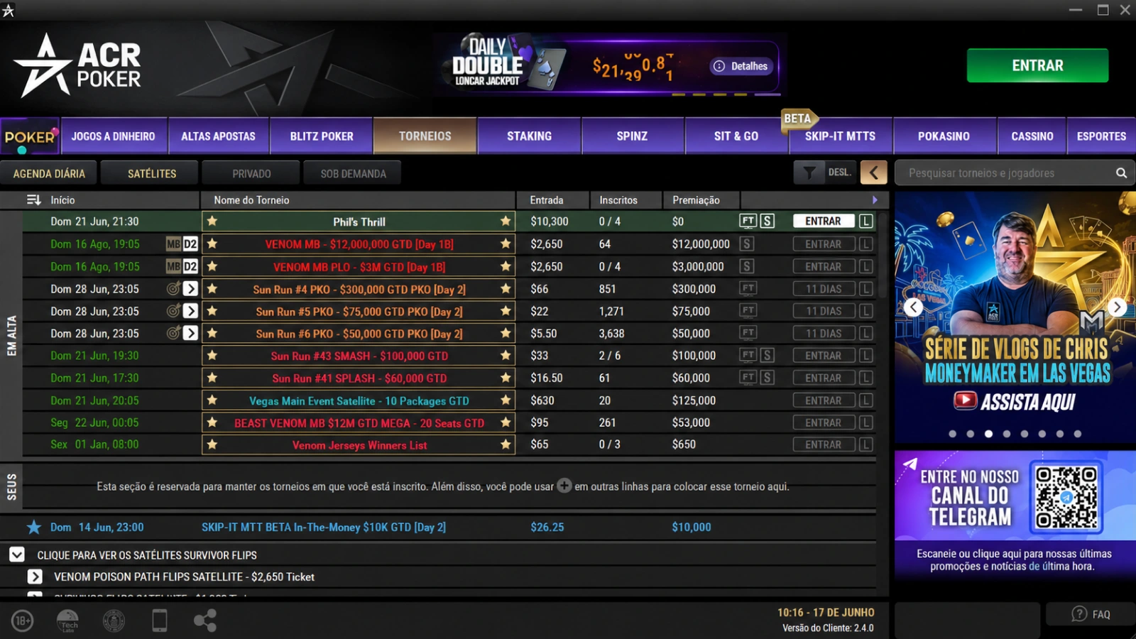 ACR Poker captura de tela torneios